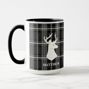 Stag Head auf Schwarz/Weiß Kariert Tasse