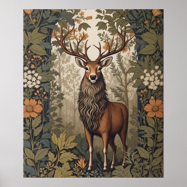 Stag im Wald William Morris Inspiriert Poster (Vorne)