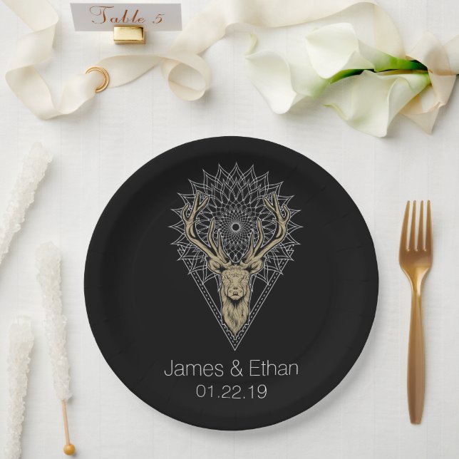Stag Mandala Personalisiert Wedding Pappteller (Hochzeit)