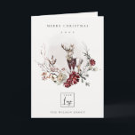 Stag Marsala Foliage Wreath Frohe Weihnachtslogos Feiertagskarte<br><div class="desc">Wenn Sie weitere Anpassungen benötigen,  schreiben Sie mir bitte an yellowfebstudio@gmail.com.</div>