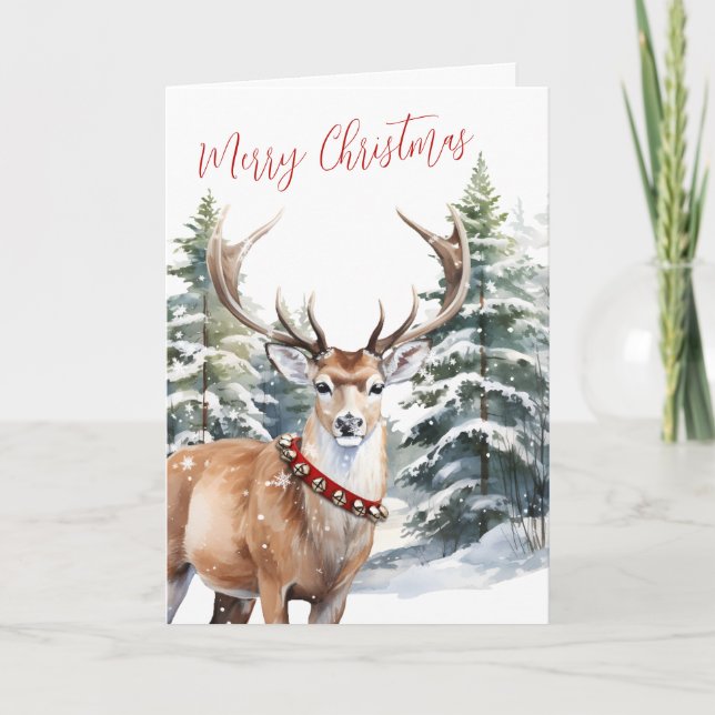 Stag Reindeer Woodland Frohe Weihnachten (Vorderseite)