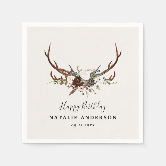 Stag rustikale botanische Herbst-Scheune Geburtsta Serviette (Vorderseite)
