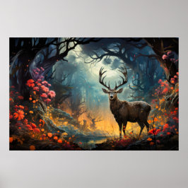 Stag Stehend auf der Wildblume Waldwiese Poster