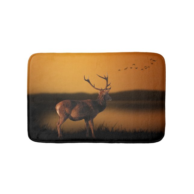 Stag Sunrise Misty Morning Deer Badematte (Vorderseite)