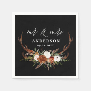 Stagrustic botanical wedding Mr. and mrs. script n Serviette