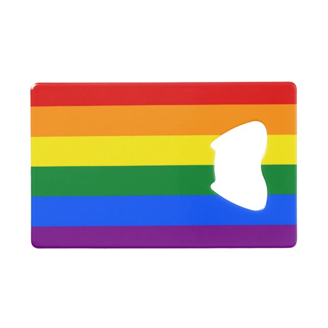 Stahl Flaschenöffner mit der Pride-Flagge für LGBT (Vorderseite (Horizontal))