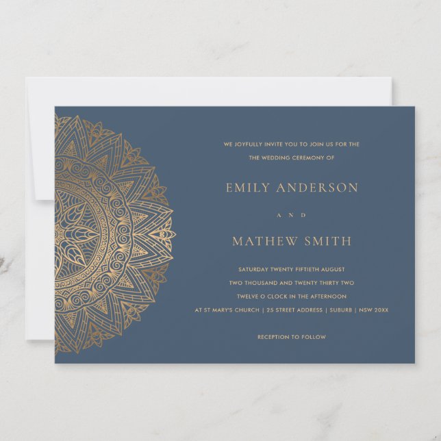 STAHL GRAY GOLD CLASSIC VERZIERT MANDALA WEDD EINLADUNG (Vorderseite)