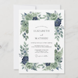 Stahl Indigo-Blüten-Hochzeit Einladung