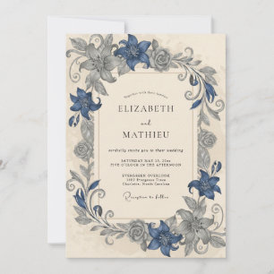 Stahl Indigo-Lilien-Hochzeit Einladung