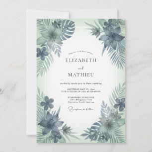 Stahl-Minz-Palmen-Eukalyptus-Hochzeit Einladung