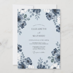 Stahl-Schiefer-Blüten-Hochzeit Einladung