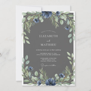 Stahl-Schiefer-Blüten-Hochzeit Einladung