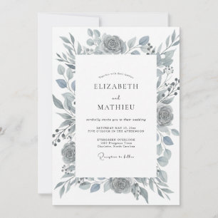 Stahl-Schiefer-Rosen-Hochzeit Einladung
