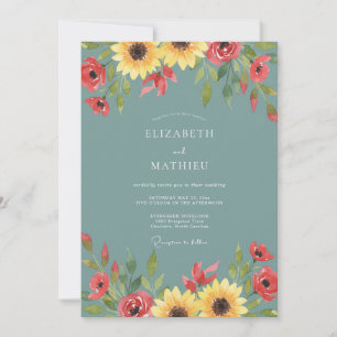 Stahl-Sonnenblumen-Aquarell-Hochzeit Einladung