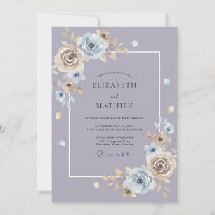 Stahl Staubige Mauve Pfingstrose Hochzeit Einladung