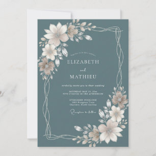 Stahl-Taupe-Blumenhochzeit Einladung