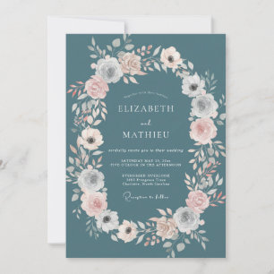 Stahl-Teal-Kranz-Hochzeit Einladung