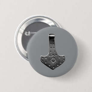 Stahl Thors Hammer grauer runder Knopf Button