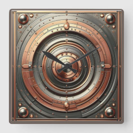 Stahl- und Kupfermetallobjekt Quadratische Wanduhr