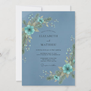 Stahlblau Ätherische Winterhochzeit Einladung