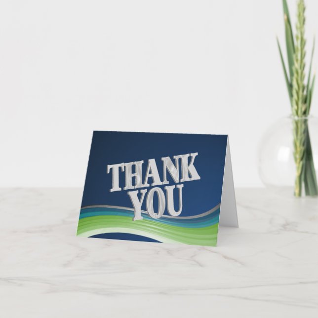 Stahlblau und grüne Welle danken Ihnen Dankeskarte (Vorderseite)