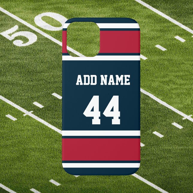 Stahlblau und roter Sportstreifen Case-Mate iPhone Hülle (Steel Blue Red and White Sport Stripes Phone Case. Personalize it to Make it Yours.)