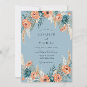 Stahlblaue atemberaubende Boho-Hochzeit Einladung