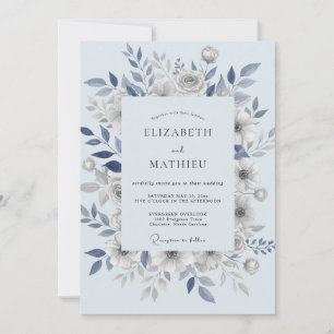 Stahlblaue Blätterhochzeit Einladung