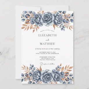 Stahlblaue Bronze-Botanische Hochzeit Einladung