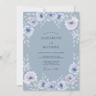 Stahlblaue Elegante Botanische Hochzeit Einladung