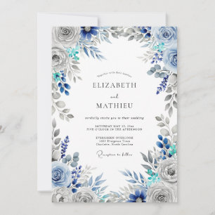 Stahlblaue frostige Winterhochzeit Einladung