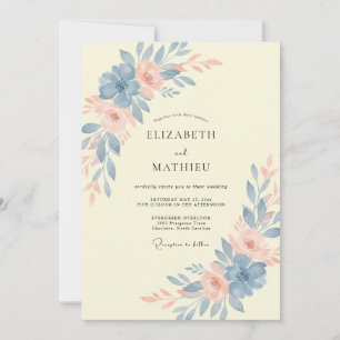 Stahlblaue gelbe Pfingstrosen-Hochzeit Einladung