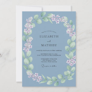 Stahlblaue Immergrün-Kranz-Hochzeit Einladung