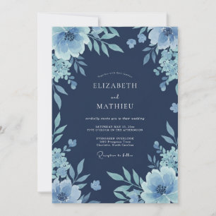 Stahlblaue Kornblumen-Blüten-Hochzeit Einladung