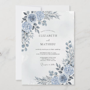 Stahlblaue künstlerische Blumenhochzeit Einladung