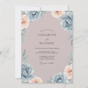 Stahlblaue Mauve Blumenhochzeit Einladung