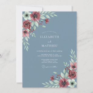 Stahlblaue Mohn-Hochzeit Einladung