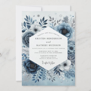 Stahlblaue Neblige Flora-Hochzeit Einladung