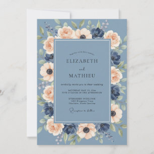 Stahlblaue Ranunculus-Eukalyptus-Hochzeit Einladung
