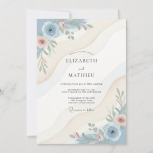 Stahlblaue Ranunculus-Eukalyptus-Hochzeit Einladung