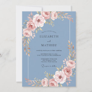 Stahlblaue sanfte florale Hochzeit Einladung
