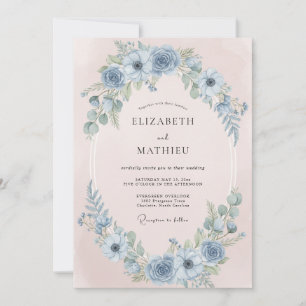 Stahlblaue Träumerische Anemone Hochzeit Einladung