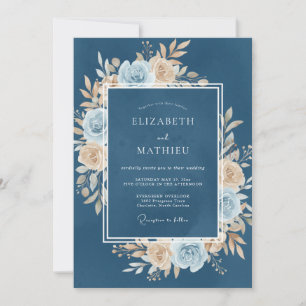 Stahlblaue üppige Blumenhochzeit Einladung