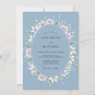 Stahlblaue Veilchen-Kranz-Hochzeit Einladung