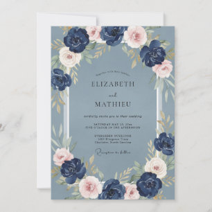 Stahlblaue Wasserfarben-Hochzeit Einladung