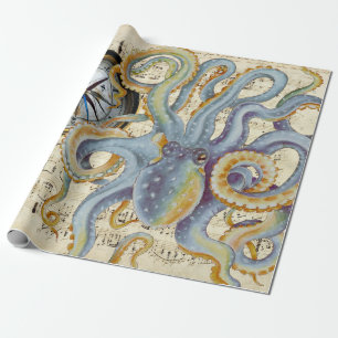 Stahlblauer Oktopus Musikkompass Geschenkpapier