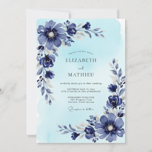 Stahlblaues prächtiges Winterhochzeit Einladung