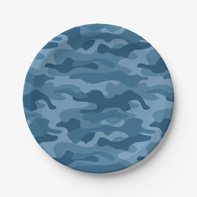 Stahlblaumonocolor-Camouflage Pappteller (Vorderseite)