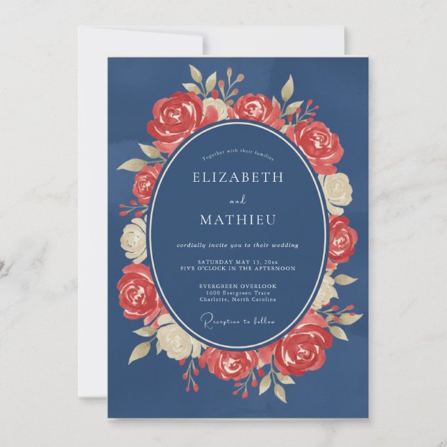Stählerne Karmesin-Kranz-Hochzeit Einladung (Vorderseite)
