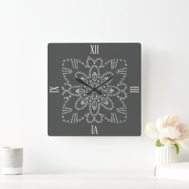 Stahlgrau-Crochet-Chart-Square-Wand-Uhr Quadratische Wanduhr